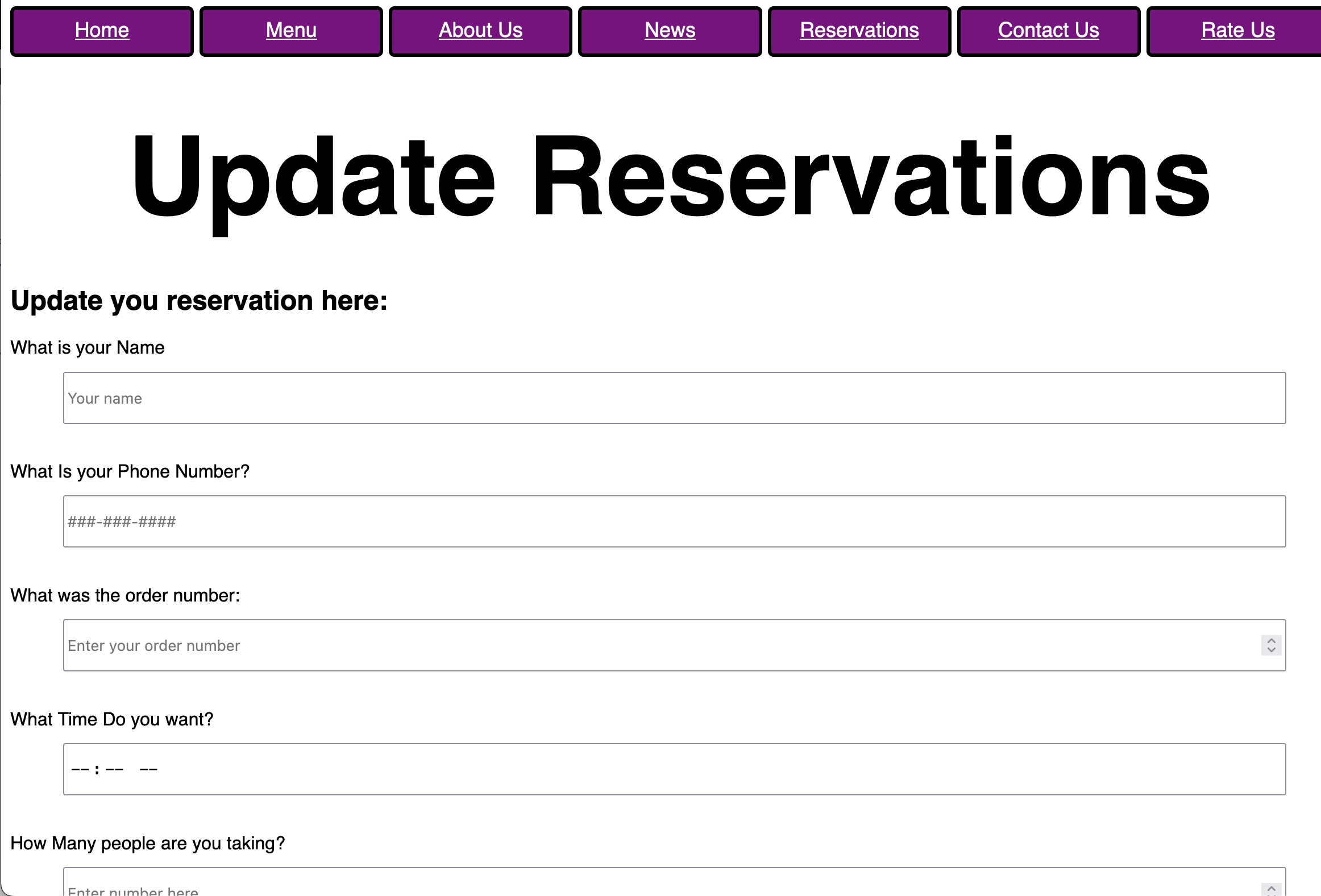 update reservation page screenshot